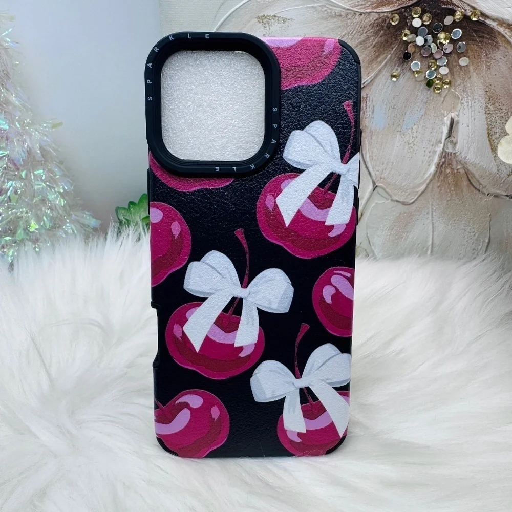 Chic iPhone 16 Pro Max Cherries & Bow Theme Case